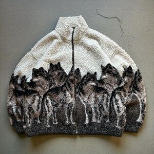 Vintage Wolf Pattern Sherpa Jacket